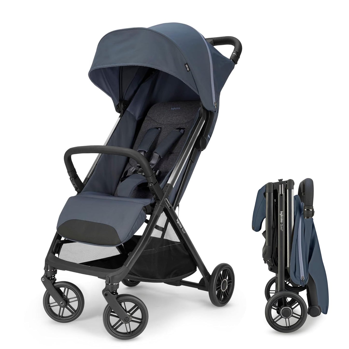 Inglesina Quid³ Stroller, Astral Blue - Compact Reclining Travel Stroller for Baby & Toddler 0-55 lbs, One Hand fold, Car seat Compatible, Airplane Overhead, Lightweight, Foldable, XL UPF 50+ Canopy