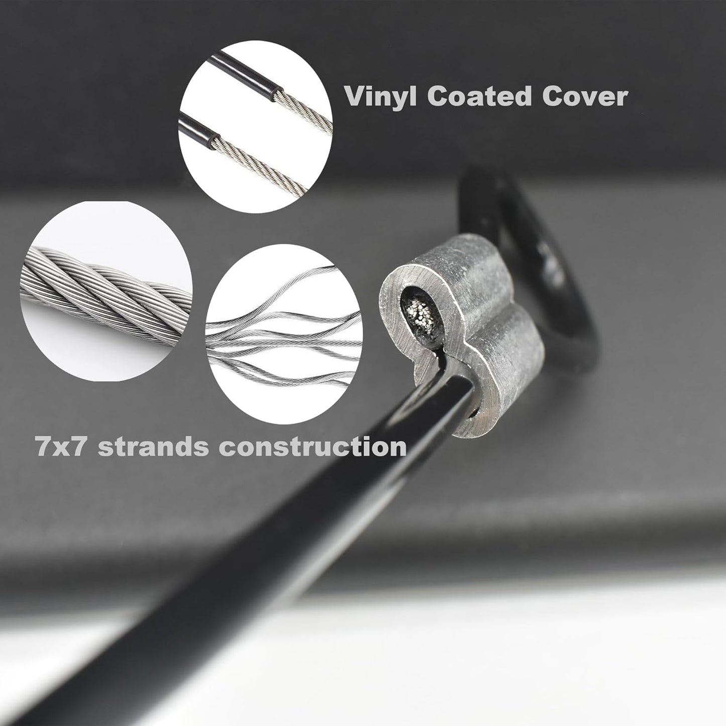 5 Pcs 5mm Wire 48 inch Vinyl Coated Stainless Steel Cable with Loops Short Wire Rope Lanyard Lock Security Chain Link for Outdoor Gates, Black(5mm x 48inch)
