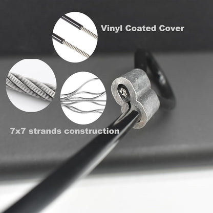 10 Pcs 4mm Wire 12 inch Vinyl Coated Stainless Steel Cable with Loops Short Wire Rope Lanyard Lock Security Chain Link for Outdoor Gates, Black(4mm x 12inch)