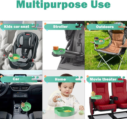 Kids Car Seat Tray, Travel Tray with Cup Holder for Toddler Baby, Kids Car Seat Food Snack Organizer for Road Trip, Stroller snack Organizer Travel Must Haves Toddler Must Haves (Light Green, 1 PCS)