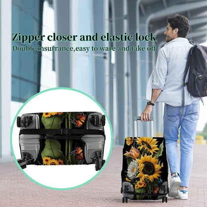 Suitcase Protector Plus 1 Luggage Tag, Sunflower Orchids Travel Suitcase Cover for 22-24 inch Luggage (M) with Concealed Zipper, Washable Elastic Cloth, Dustproof, Anti-Scratch