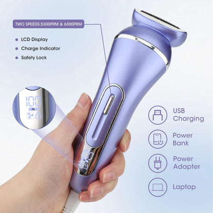 Electric Shavers for Women, 7 in 1 Hair Removal Kit with Epilator Bikini Trimmer Face Razor Body Brush Face Massager Foot Callus Remover, IPX7 Waterproof Lady Razors Set for Legs Armpit Bikini Pubic