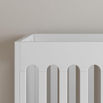 Foundations Boutique Folding Mini Baby Crib - Compact, Portable, Wooden Hotel Crib, Foldable Mini Crib for Baby & Toddlers - Includes 3" Foam Mattress, White