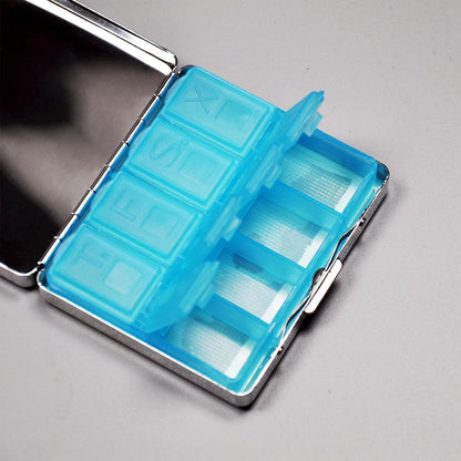 8‑Compartment Metal Pill Box Organizer – Portable Medicine Case 3″×2.6″ | Food‑Grade Dividers | Secure Snap Button Lid | Travel & Gift for Seniors (Starry Swirl in Wheatfield)
