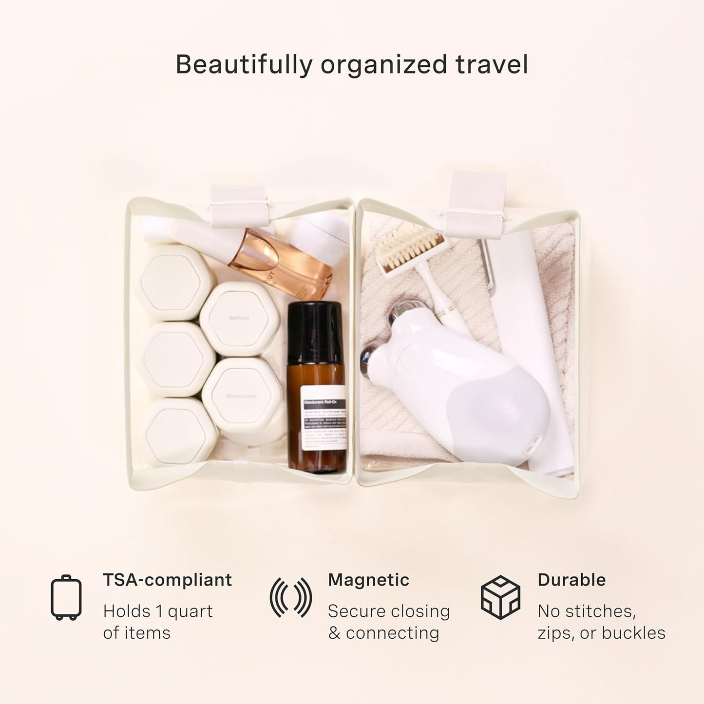 Cadence Parcel - Clear Dopp Kit with Magnetic Closure - Durable and Leak-Resistant Travel Toiletry Kit - Modular Design