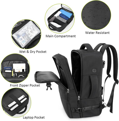 Travel Backpack for Women Men,Travel Laptop Backpack w/USB Charging Port, Waterproof Travel Backpack Carry On Flight Approved,Weekender Business Hiking Bag,Laptop Backpack 17 inch