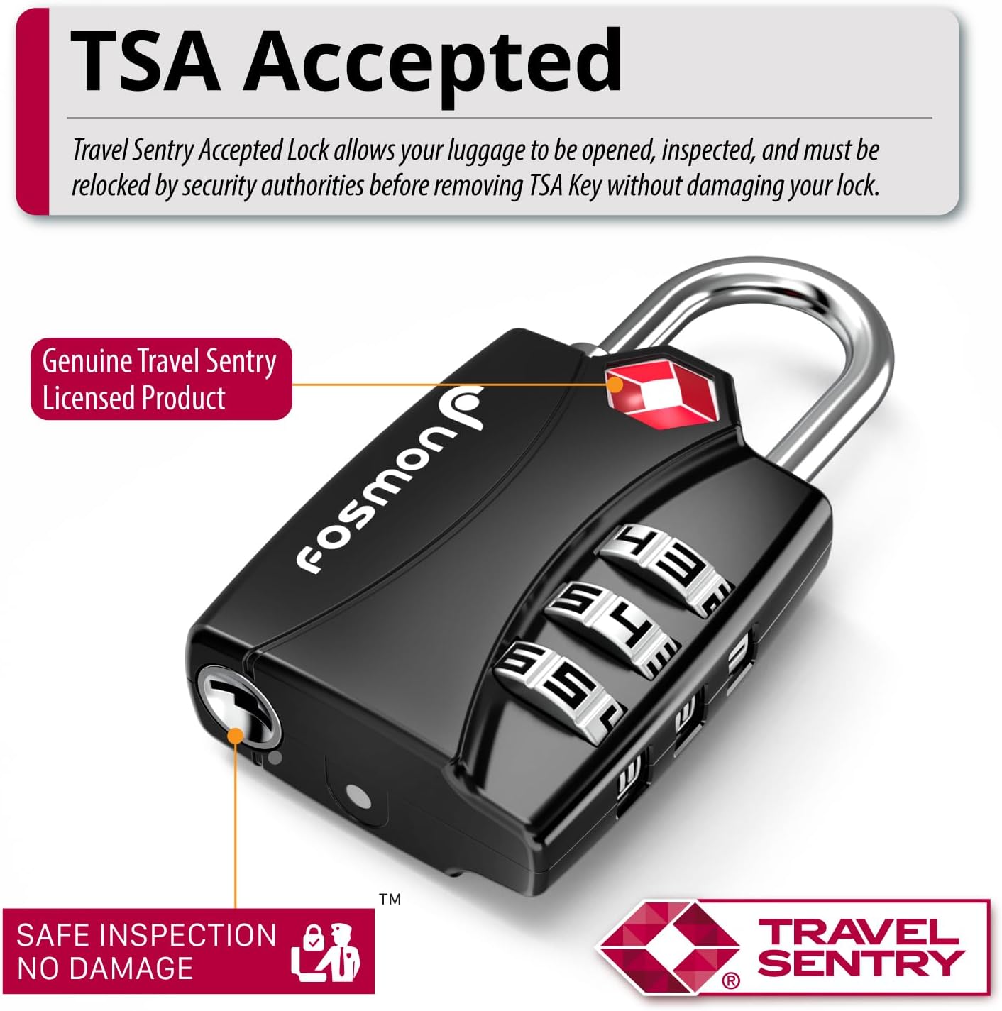 Fosmon TSA Approved Locks for Luggage. Suitcase Locks with Open Alert Indicator, 3 Digit Combination Padlock with Alloy Body for Travel, Backpack Zipper Anti Theft, Locker, Gym, Gun Case, Tent- 4 Pack