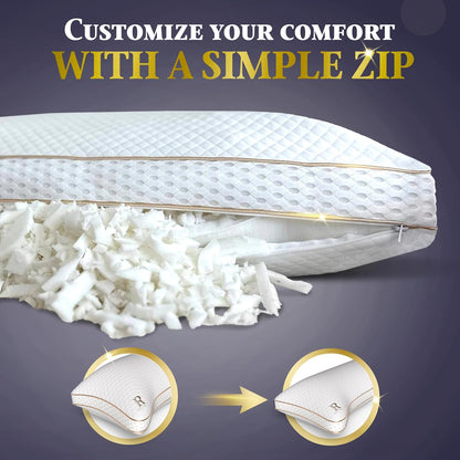 Royal Therapy King 2-Pack Memory Foam Pillow, Adjustable Shredded Odor-Free Pillow for Neck & Shoulder Pain Relief, Support for Back, Stomach, Side Sleepers BioForm