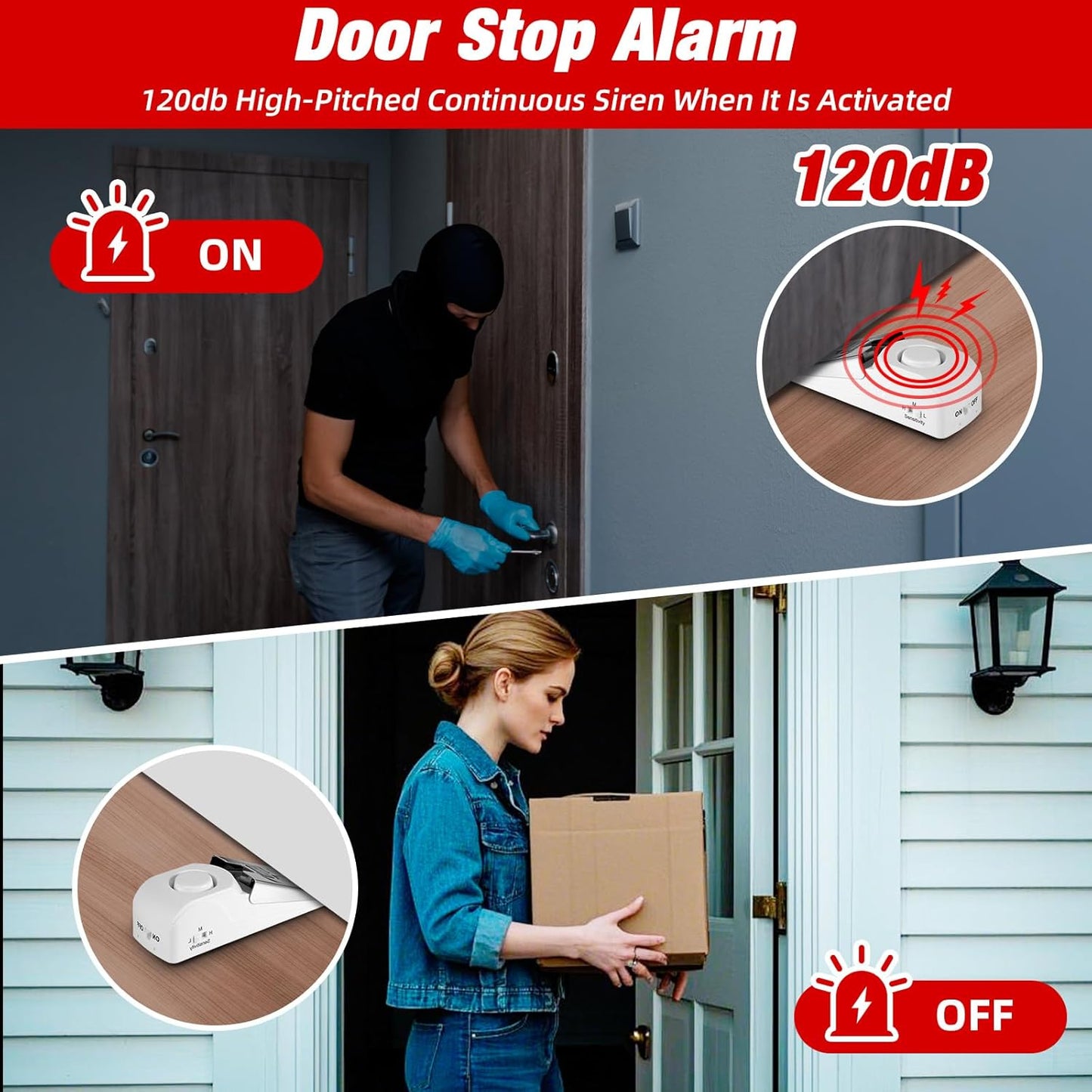 Portable Door Stop Alarm and Traveling Hotel Door Lock, No Installation Required, Provides Double Security for Home, Hotel and Traveling (1 Door Lock + 1 Door Stop)