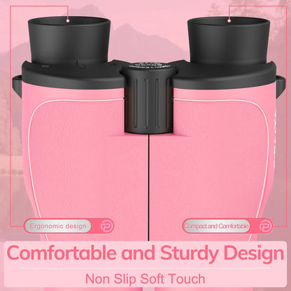 Compact Binoculars for Adults High Powered - OPAITA 20x32 Small Binoculars for Adults Kids with Low Light Vision for Hunting Cruise Ship Travel Concert Hiking Pink
