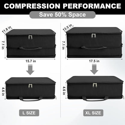 Extra Large Compression Packing Cubes for Travel Essentials, 2 Set Expandable Travel Cubes for Packing Bags Suitcase Organizer, Black