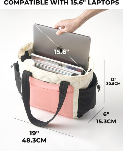 Tote Bag for Women, Lightweight Puffer bag with Zipper & Compartments, Quilted Shoulder Bag for Work, Travel,Gym