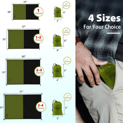 Frelaxy Pocket Picnic Blanket, Waterproof Sandproof Beach Mat, Compact Camping Tarp for Festivals, Hiking, Travel, Outdoor Recreation (Army Green, 57'' x 71'')