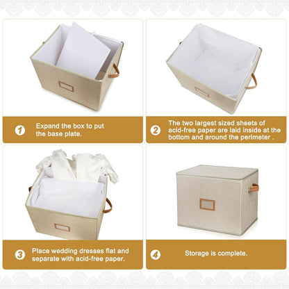 Wedding Dress Storage Box, Wedding Dress Preservation Box with Lid, Foldable Acid-Free Organizer with 1 Pair of Microfiber Gloves and 20 Sheets of Acid-Free Paper (1, Medium)