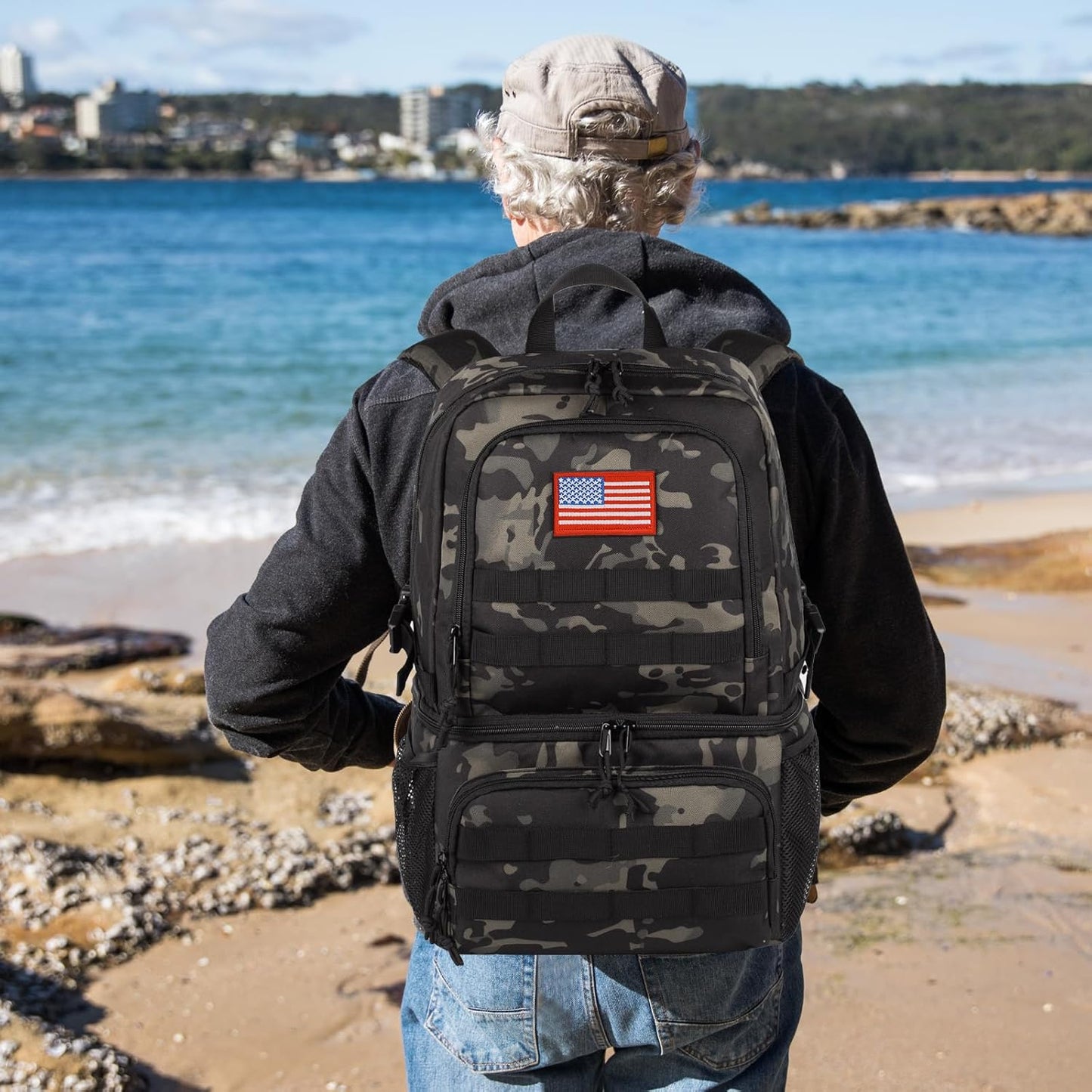 Tactical Double Deck Cooler Backpack for Men,Large Lunch Backpack with 2 Compartment,Soft Cooler Bag