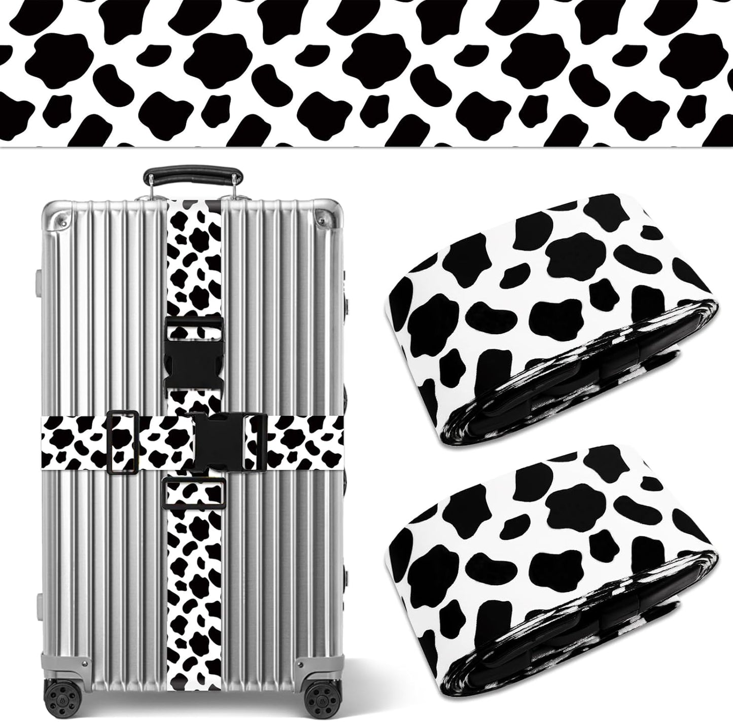 Cow Print Luggage Straps for Suitcases TSA Approved, Luggage Identifiers for Suitcase, Adjustable Suitcase Strap for Baggage Security with Cute Patten, Travel Necessary Accessories