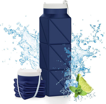 610ml Collapsible Water Bottles Upgrade Foldable Water Bottle BPA Free Reusable Lightweight LeakProof Silicone Water Bottles 20.6oz for Travel Hiking Office Camping Outdoor Sport Dark Blue