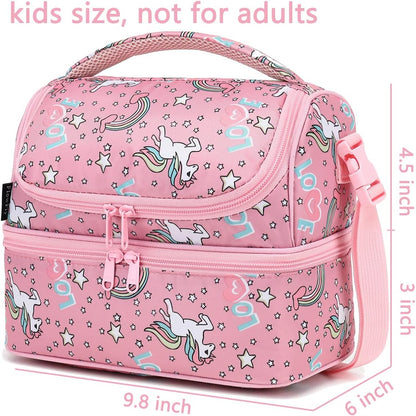 FlowFly Double Decker Cooler Insulated Lunch Bag Large Tote for Boys, Girls, Men, Women, With Adjustable Strap (Red-Unicorn)
