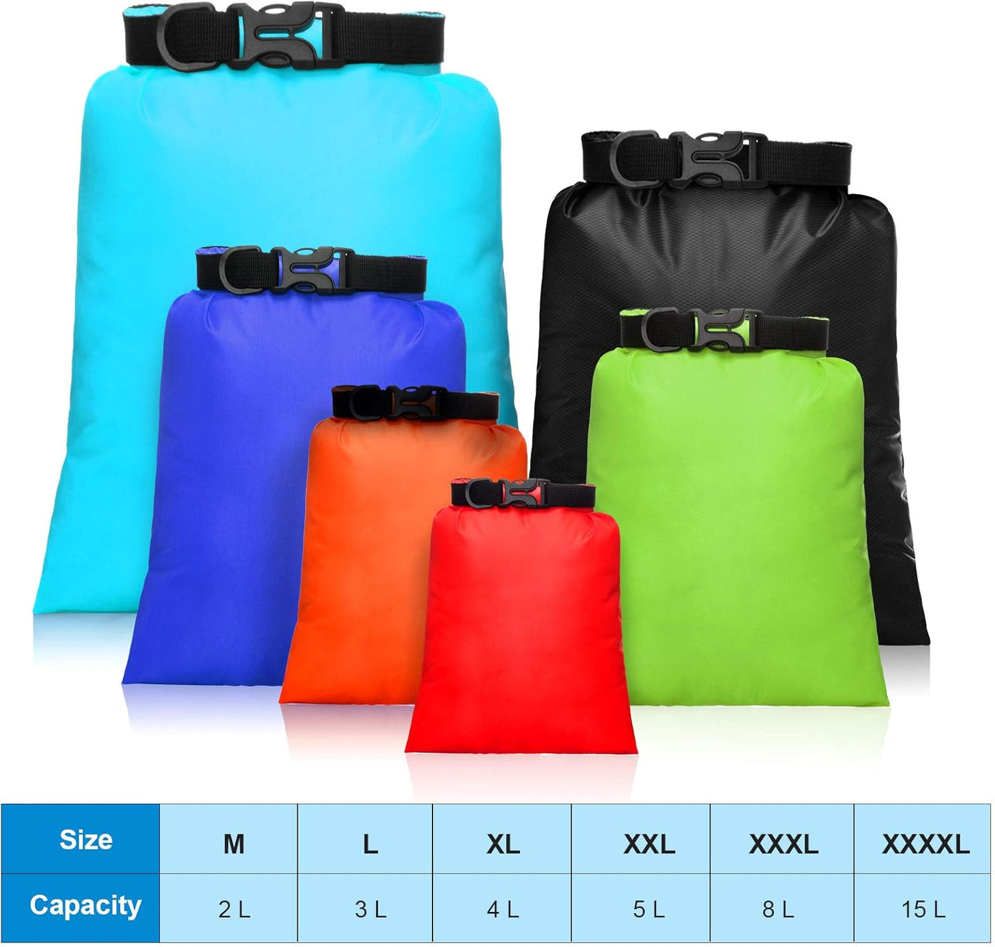 Shappy Waterproof Dry Bag Set 6 Sizes Lightweight Sacks and Long Adjustable Shoulder Strap Outdoor Water Proof Keep Gear Dry Bag Stuff Sacks for Backpacking, Boating, Hiking, Camping