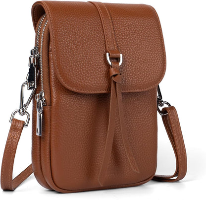 befen Genuine Leather Small Crossbody Bags for Women, Multi Pocket Cell Phone Crossbody Purse with RFID Blocking Card Slots