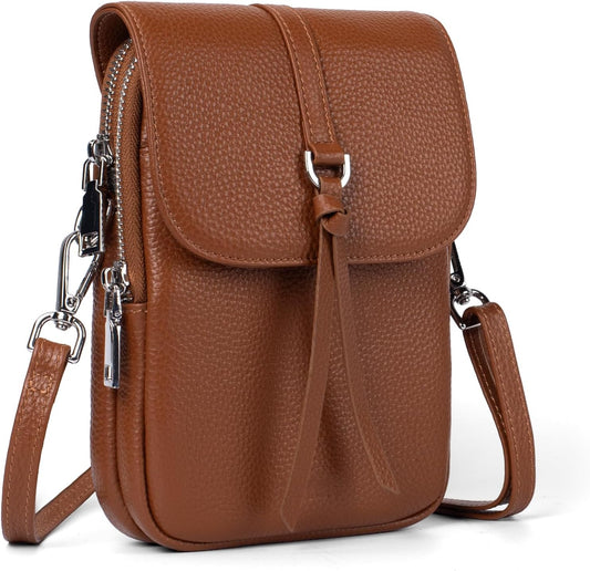 befen Genuine Leather Small Crossbody Bags for Women, Multi Pocket Cell Phone Crossbody Purse with RFID Blocking Card Slots