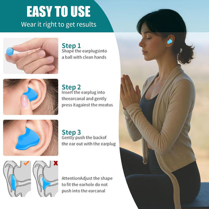 Ultra-Soft Noise Cancelling Sleeping Ear Plugs - Moldable Silicone，Wear Comfortable Noise Repairing Ear Plugs,Reusable,for Adults, Kids and Swimming (Color 1, Round)