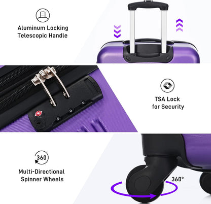 Merax Luggage sets of 13 Piece 16 20 20 28 IN Carry on Luggage Hard Case Purple Luggage Expandable Checked Luggage Suitcase Set with Wheels