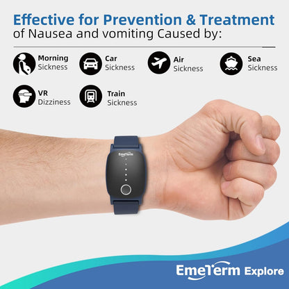 EmeTerm Explore FDA-Cleared Anti-Nausea Wristband IP67 Waterproof Morning Motion Travel Sickness Vomit Relief Rechargeable No Gel Drug Free Without Side Effects (2 Pack)