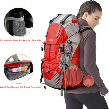 Loowoko 50L Hiking Backpack, Waterproof Camping Essentials Bag with Rain Cover, 45+5 Liter Lightweight Backpacking Back Pack