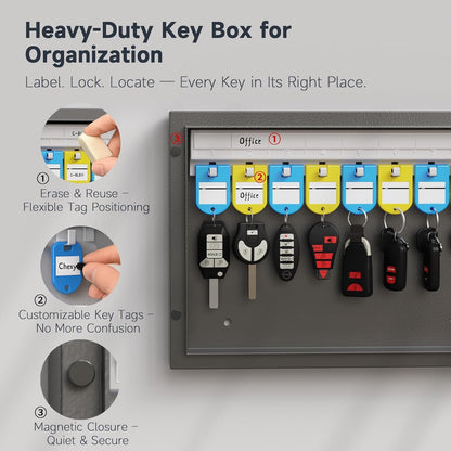 WeHere Key Lock Box Wall Mount, 16 Key Cabinet with Combination Lock & Key Tags, Digital Code Key Organizer Security Storage Lockbox, Key Management for Garage,Office,Holtel,Home