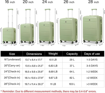 Hanke 28 Inch Luggage with Spinner Wheels Large Travel Suitcase Tsa Hard Case Luggage for Women Men Rolling Checked Luggages(Bamboo Green)