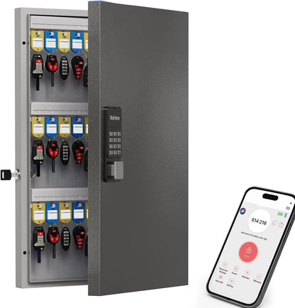 WeHere 72 Key Lock Box Wall Mount, APP Bluetooth/OTP/Wi-Fi/Fixed Code/Key Unlock, Smart Key Cabinet with Key Tag, Key Organizer Holder Box, Key Management Directory for Office, Valet, Realtor, Hotel
