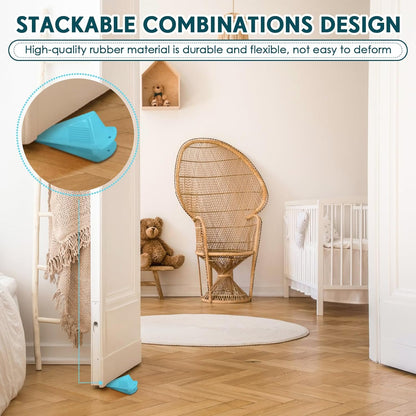 Frienda 6 Pcs Jumbo Door Stoppers Heavy Duty Door Stopper Tall up to 2inch Tall Wedge TPR Large Wedge Stackable Big Rubber Doorstop for Hotel Carpet Hardwood Concrete and Tile (Blue)