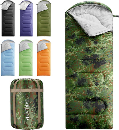 FARLAND Sleeping Bags 30℉ for Adults Teens Kids with Compression Sack Portable and Lightweight for 3-4 Season Camping, Hiking,Waterproof, Backpacking and Outdoors