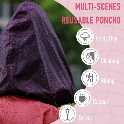 SaphiRose Rain Poncho Jacket Coat Hooded for Adults with Pockets