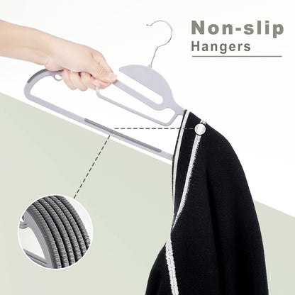 BAGAIL Plastic Hangers 50 Pack with Non-Slip Design,0.2 Inches Thick, 360°Swivel Hook Space Saving Organizer for Bedroom Closet,Shirts,Pants(Grey- S Shaped)