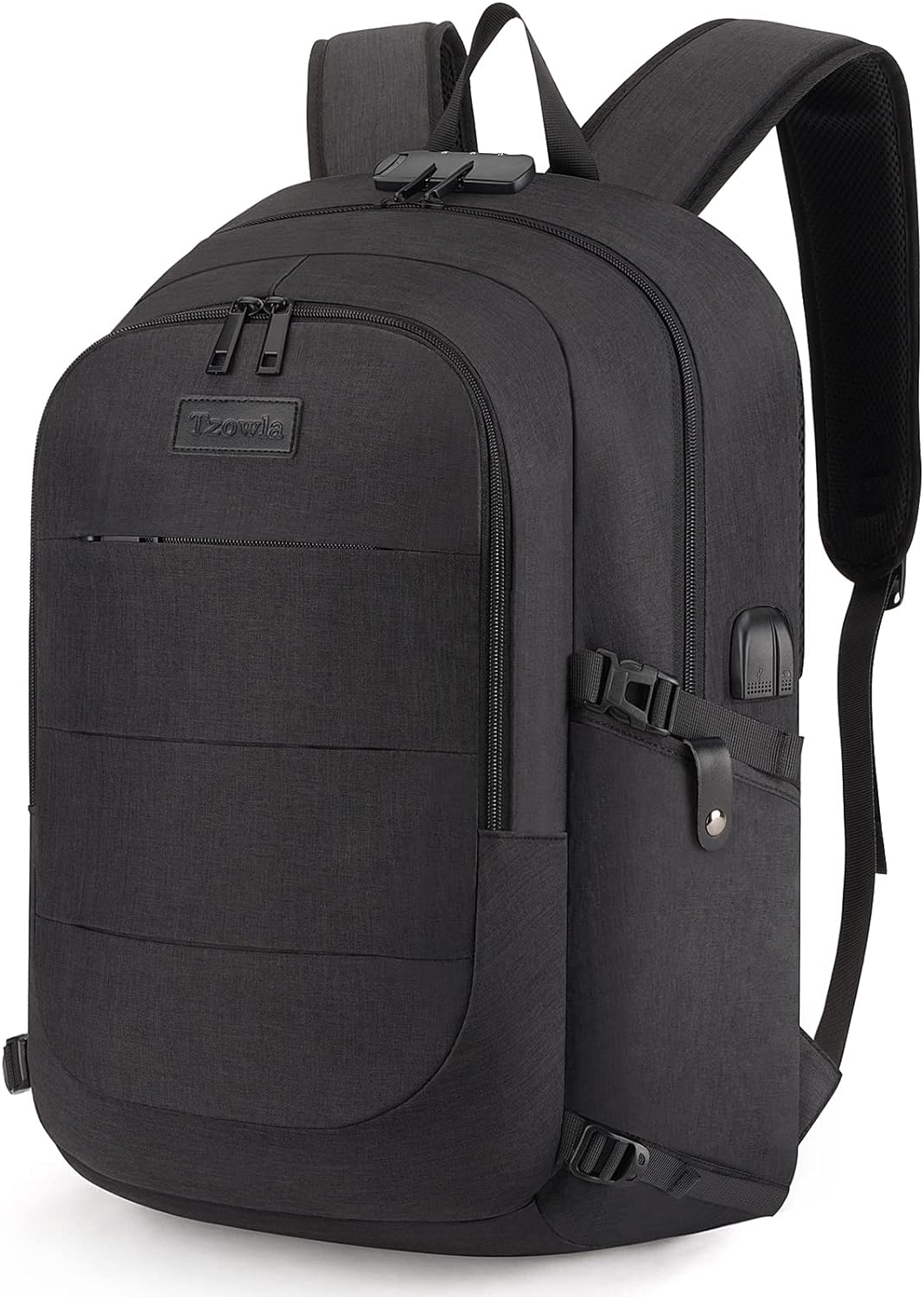 Tzowla Anti-Theft Water Resistant 17.3 Inch Laptop Backpack with USB Charging Port and Lock, Black