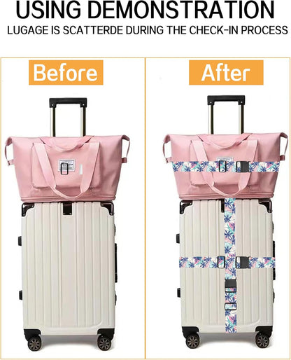 Luggage Straps for Suitcases, Adjustable Travel Belt, Durable Wide Luggage Strap, Cute Suitcase Strap Identifiers with Buckle, Bag Straps for Luggage, Cute Boho Leaf