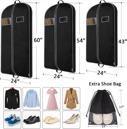 BALEINE 2PK Heavy Duty Garment Bag with Shoe Storage Travel Bag for Dresses, Suit, Coats Travel Essential (43", Black)