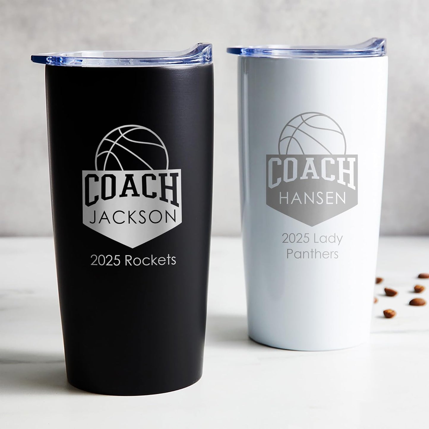 Lifetime Creations Personalized Basketball Coach Tumbler: Custom Basketball Coach Gift, Coaches Coffee Travel Mug from Team, Insulated Engraved Stainless Steel 20 Ounce Cup (Matte Black)