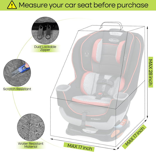 Padded Car Seat Travel Bag for Airplane, Heavy Duty Backpack for Air Travel, Water-Resistant Carrier with Shoulder Strap, Fits Most Car Seats (Grey)