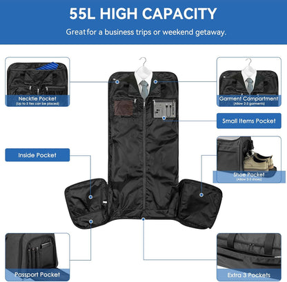 Bukere Garment Bags for Travel, Convertible Carry on Duffel Bag for Men Women, Backpack Straps, Shoe Compartment, 3 in 1 Hanging Dress Suit Bags for Men Women