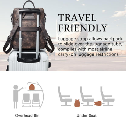 Shrrie Vegan Leather Laptop Backpack for Women 15.6 inch Work Backpack Fashion Travel Backpack Purse for Travel College Work