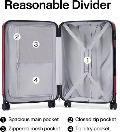 Hanke Luggage Sets 2 piece Carry On Luggage with Wheels PC Hard Shell Suitcases Lightweight Checked Travel Luggage Large Travel Suitcase Woman Men 20/29 Inch （Burgundy）