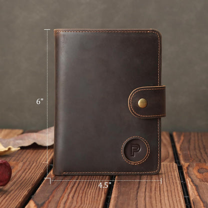Polare Luxury RFID Blocking Leather Passport Holder Travel Wallet For Men and Women (Dark Brown with AirTag Slot(Snap Version))