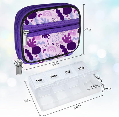 Serfeymi Weekly Travel Pill Organizer Pill Case for Purse with Removable 7 Day Pill Box, Fashionable Travel Medicine Organizer Pill Container for Medicine, Vitamin - Purple 02