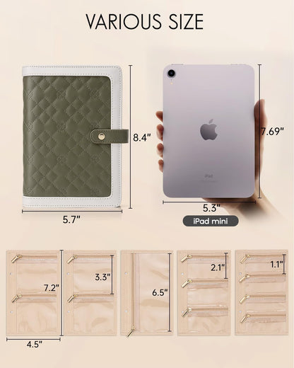 Vlando Travel Jewelry Organizer Case,Mom Gifts from Daughter,Jewelry Storage Book Ring Binder with Clear Zipper Velvet Jewelry Pouch Bag,Travel Essentials for Rings,Necklace,Earrings-Olive Green