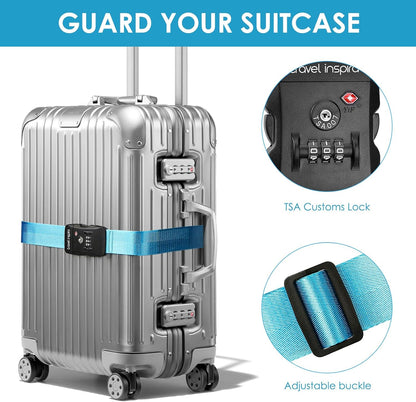 Travel Inspira Luggage Straps TSA Approved with TSA Lock Adjustable Luggage Straps Combination Lock for Suitcase Nylon Suitcase Travel Belt‎ TSA Approved Buckle Included Tags identifiers (Blue)