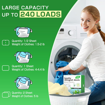Soulink Laundry Detergent Sheets Unscented 480 Loads (2 pack)，Eco Friendly Detergent Sheets for Travel & Home - No Plastic Jug Liquidless Soap Strips, Plant-based, Hypoallergenic.
