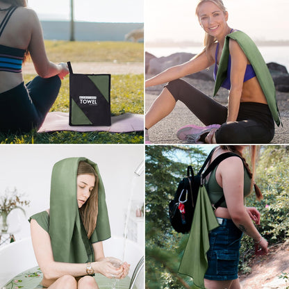 Microfiber Travel Towel, Soft Lightweight Quick Dry Towel, Super Absorbent Compact Travel & Sports & Beach Towels for Camping, Backpack, Gym, Swimming, Yoga, Hiking (L:24"×48" -ArmyGreen)